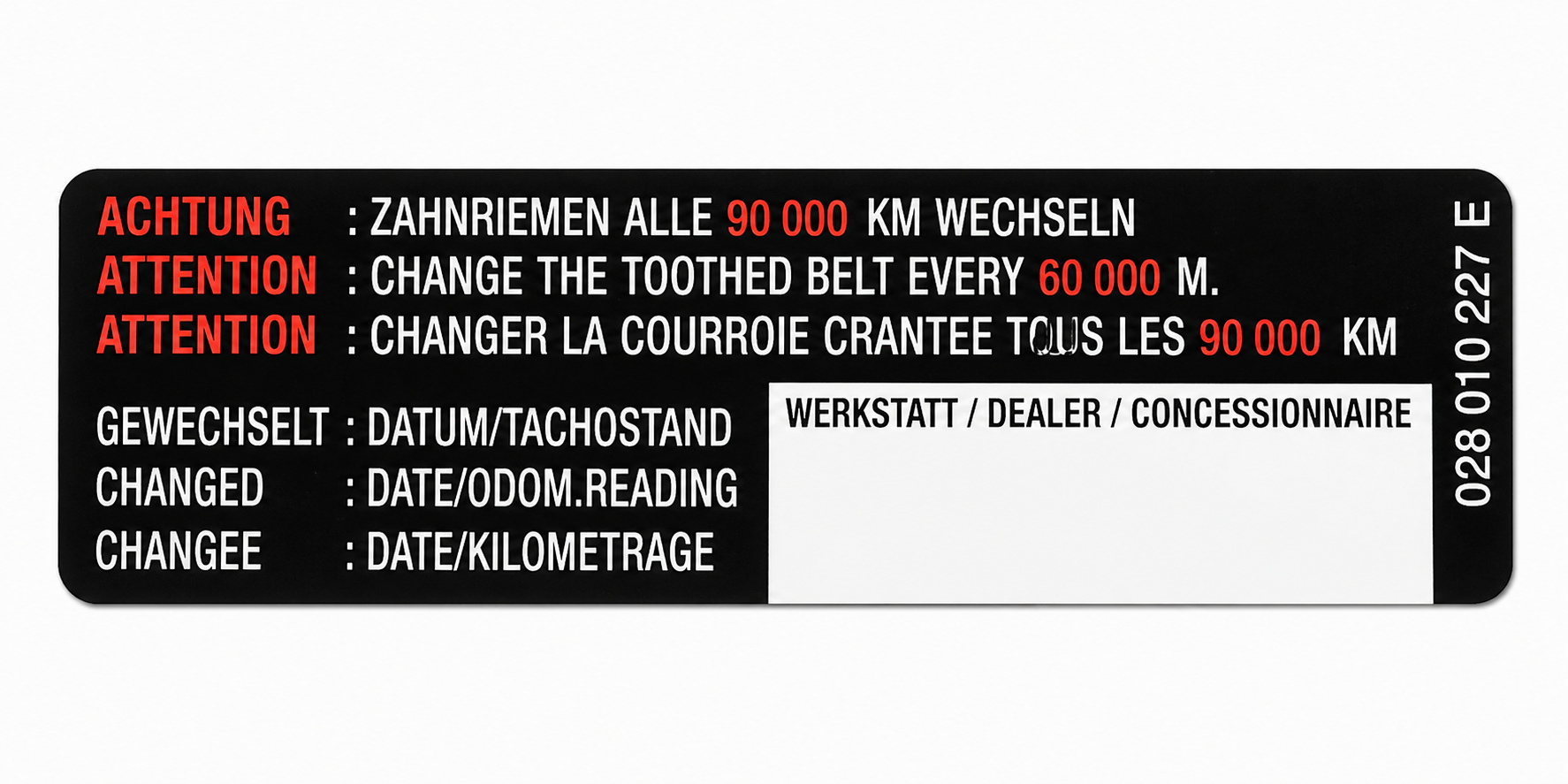 Originele Volkswagen distributieriemsticker - 90.000km